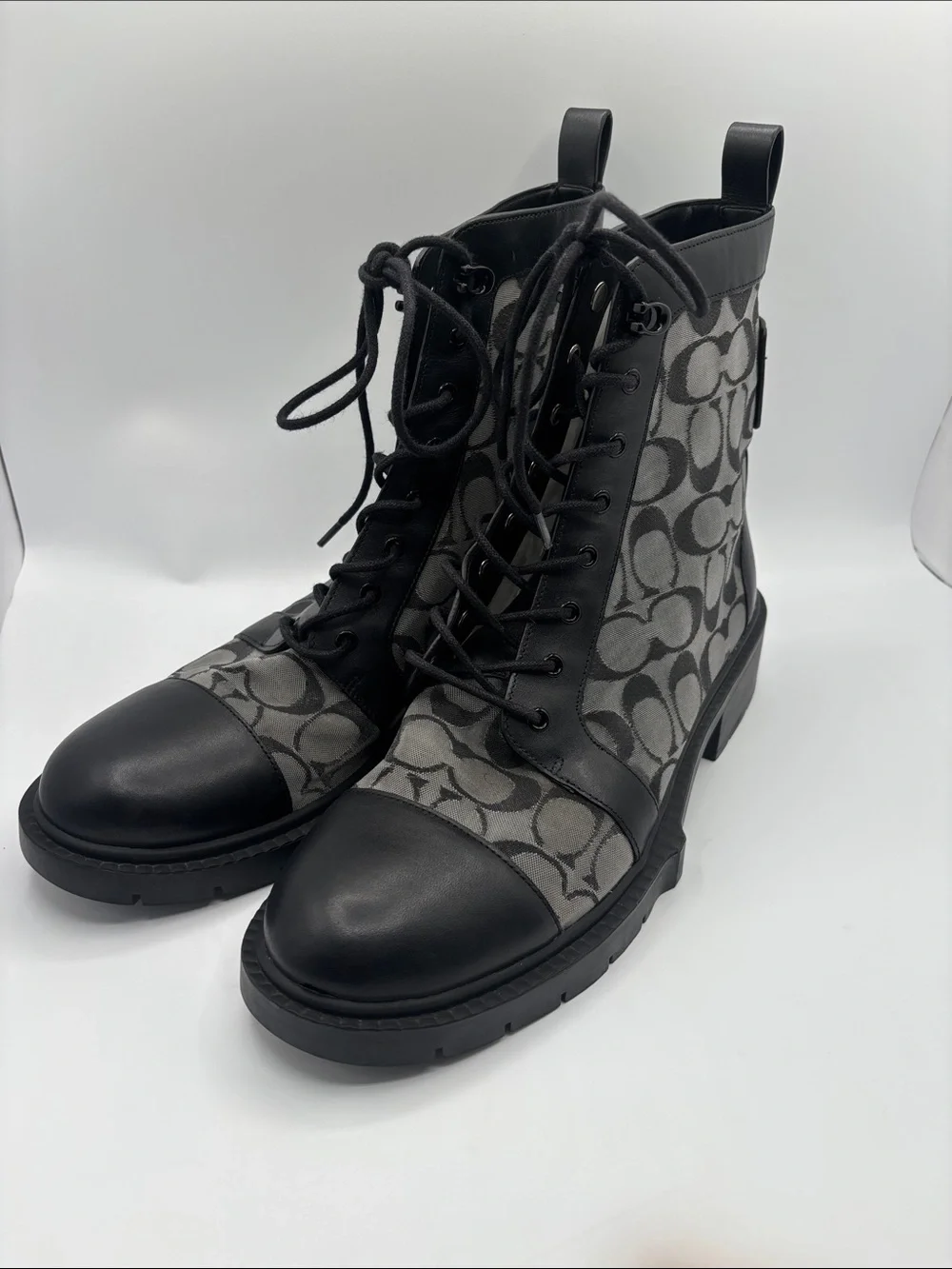 Coach Black and Gray Signature Lace-Up Ankle Boots